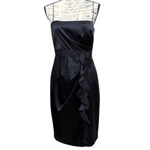 Elie Tahari Silk Little Black Dress Size 8 Strapless Draped Ruffled Skirt NEW